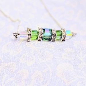 Peridot Swarovski Bar Necklace, August Necklace